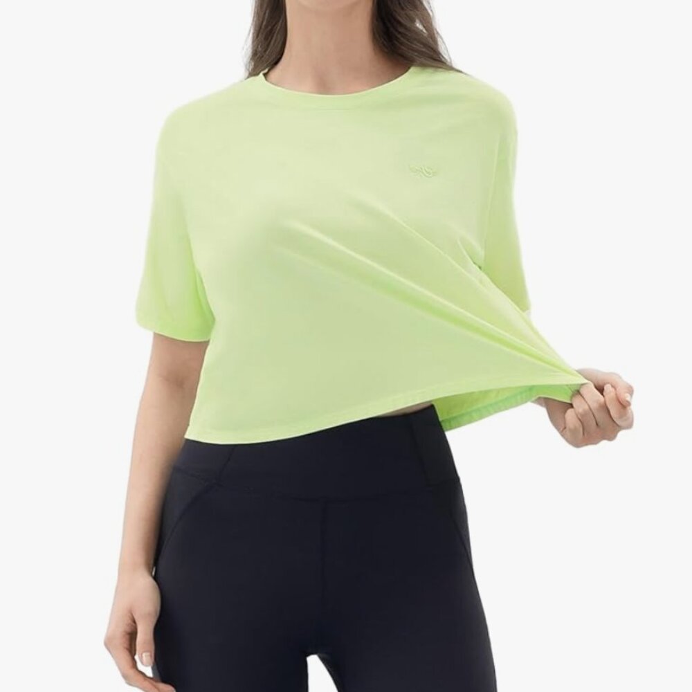 Angel Season Workout Tops for Women Cropped Athletic Loose Fit Crewneck Yoga